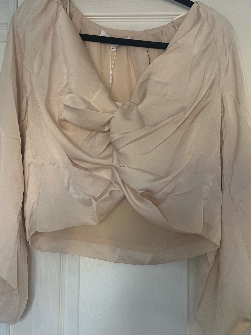 Endless Rose Beige Twist-Front Long Sleeve Blouse